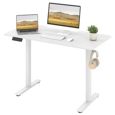 120 x 60 cm înălțime birou reglabil cu cârlig electric birou în picioare alb