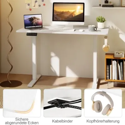 120 x 60 cm înălțime birou reglabil cu cârlig electric birou în picioare alb