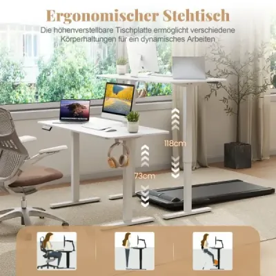 120 x 60 cm înălțime birou reglabil cu cârlig electric birou în picioare alb