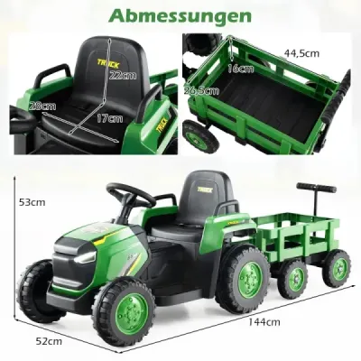 copil slider vehicul electric cu remorcă detașabilă & telecomanda slider verde închis