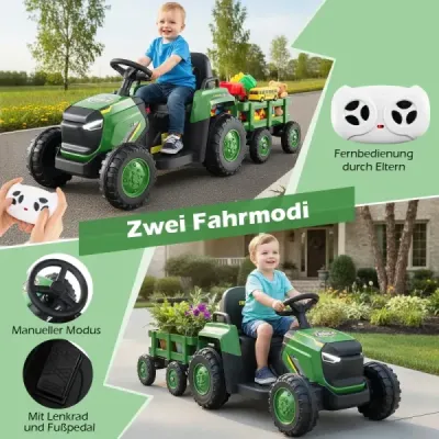 copil slider vehicul electric cu remorcă detașabilă & telecomanda slider verde închis