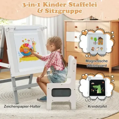 sevalet pentru copii cu scaun inaltime masa reglabila pentru copii cu tabla & Whiteboard gri