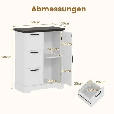 Cabinet de bucatarie Country style cu usi & 3 sertare Cabinet de depozitare dulap alb