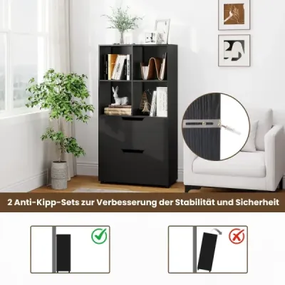 Librărie 4 cub cu 2 sertare 130 cm 5 pas liber raft negru