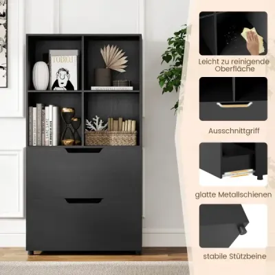 Librărie 4 cub cu 2 sertare 130 cm 5 pas liber raft negru