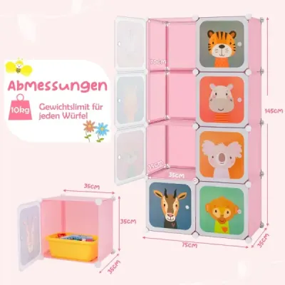 Cabinet pentru copii cu 8 Cube & Spânzurare Area Cute Cartoon Roz rochie
