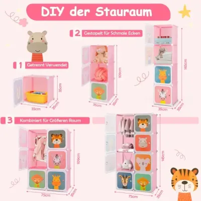 Cabinet pentru copii cu 8 Cube & Spânzurare Area Cute Cartoon Roz rochie