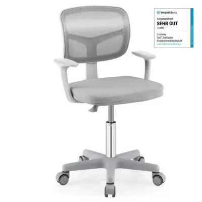 Scaun de birou pentru copii pivotabil 360° 80-91,5 cm inaltime gri pentru baiat reglabil