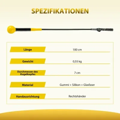 100cm ajutor de formare golf cu cap de greutate pentru maner de flexibilitate ritm echilibru galben