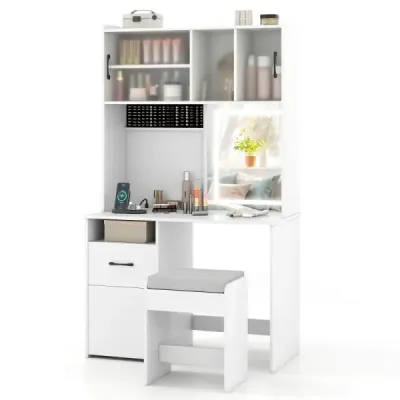 Tabel de machiaj cu iluminare LED & scaune & prize