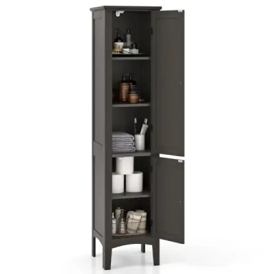 Cabinet baie cu 5 compartimente si 2 usi si rafturi de lamina si protectie Schmaler dulap mare Brown