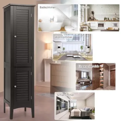 Cabinet baie cu 5 compartimente si 2 usi si rafturi de lamina si protectie Schmaler dulap mare Brown