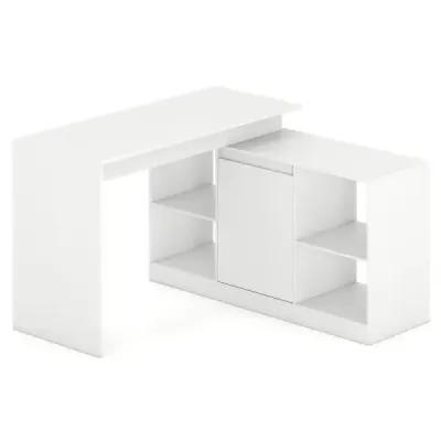 Tabel calculator in forma de L 120 cm tabel de scris colt disponibil cu 2 cai dulap si 4 compartimente de depozitare Alb
