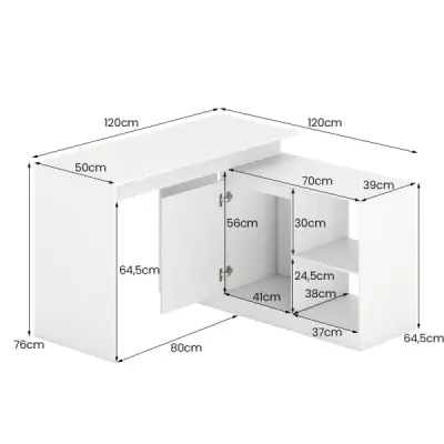 Tabel calculator in forma de L 120 cm tabel de scris colt disponibil cu 2 cai dulap si 4 compartimente de depozitare Alb