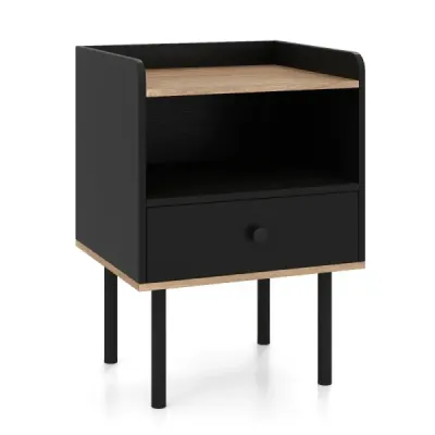 Masa de noapte cu sertar & compartiment de depozitare deschis masa moderna canapea cu picioare de metal negru