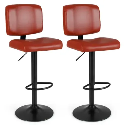2 Set Rotary Bar Stool cu Înălţime reglabilă şi scaun cu scaun căptuşit scaun de bucătărie scaun Red Brown