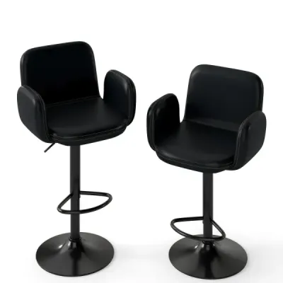 2 Set Rotary Bar Stool cu Înălţime reglabilă şi scaun căptuşit scaun Bar bucătărie Scaun negru
