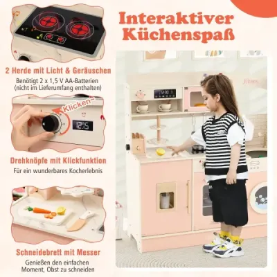 Copii Joacă Bucătărie cu Cooker & Light & Sound Bucătărie de lemn pentru 3 ani