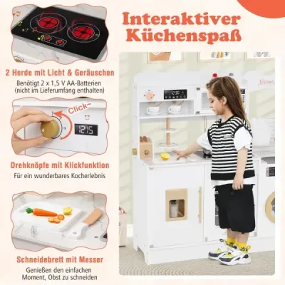 Copii Joacă Bucătărie cu Cooker & Light & Sound Bucătărie de lemn pentru 3 ani Alb