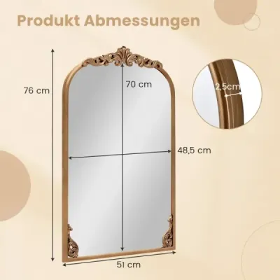 Oglindă baroc de aur tradiţional epocă cu cadru metalic antic oglinda arc 76 cm x 51 cm