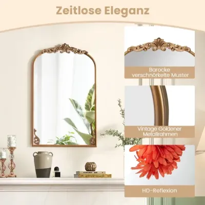 Oglindă baroc de aur tradiţional epocă cu cadru metalic antic oglinda arc 76 cm x 51 cm