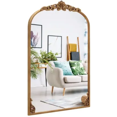 Oglindă de aur tradiţional de epocă baroc cu cadru metalic antic oglinda arc 90 cm x 61 cm