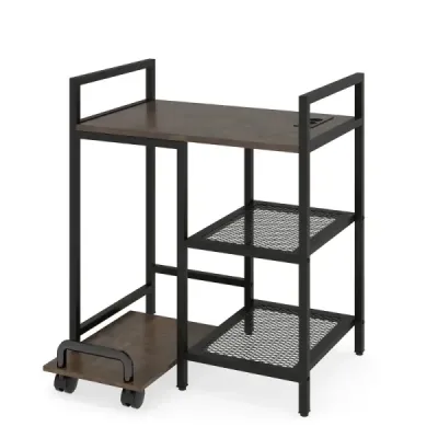 Stand de imprimanta in 3 etape cu masa de imprimanta mobila a statiei de incarcare cu compartimente de stocare Rustic Brown