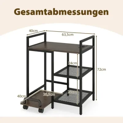 Stand de imprimanta in 3 etape cu masa de imprimanta mobila a statiei de incarcare cu compartimente de stocare Rustic Brown