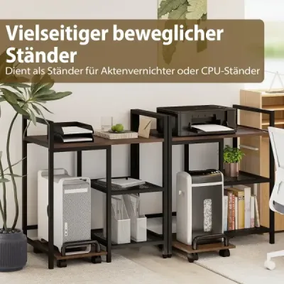 Stand de imprimanta in 3 etape cu masa de imprimanta mobila a statiei de incarcare cu compartimente de stocare Rustic Brown