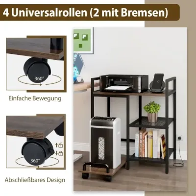 Stand de imprimanta in 3 etape cu masa de imprimanta mobila a statiei de incarcare cu compartimente de stocare Rustic Brown