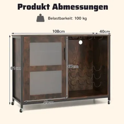 Dulap bar cu iluminare LED & telecomanda Dulap de vin cu rafturi reglabile Rustic Brown