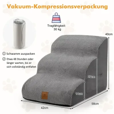 3 schodíky pre psov z peny Protišmykové schodíky pre psov do 30 kg nosnosti Sivá