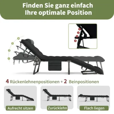Pat de camping pliabil pat teren cu saltea căptușită reglabil pat de camping negru