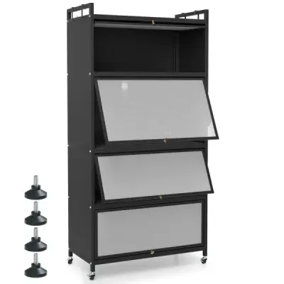 dulap de bucătărie cu 5 etaje dulap de depozitare din metal freestanding cu 4 uși pliabile cuptor cu microunde rollable stand negru