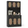 Dulap din bucatarie din lemn cu usi rattan &amp; 2 prize si 2 porturi USB Cabinet Buffet Negru
