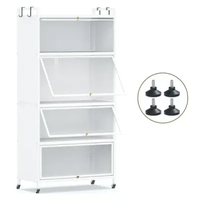 dulap bucătărie 5 etaje freestanding dulap de depozitare din metal cu 4 uși pliante Alb