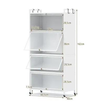 dulap bucătărie 5 etaje freestanding dulap de depozitare din metal cu 4 uși pliante Alb