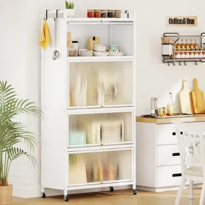dulap bucătărie 5 etaje freestanding dulap de depozitare din metal cu 4 uși pliante Alb