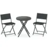 3 piese pliant bistro set grup de scaune gradina cu scaun din tesatura respirabila si masa de sticla temperat top negru