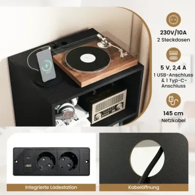 Stand player înregistrare cu stație de încărcare compartiment de stocare vinil & compartimente Negru