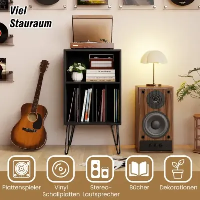 Stand player înregistrare cu stație de încărcare compartiment de stocare vinil & compartimente Negru