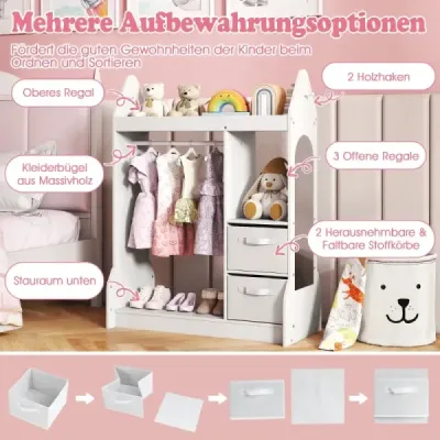 Copii Joacă Dressing Cabinet de jucărie centru de dressing pentru copii cu oglindă acrilică agățat alb