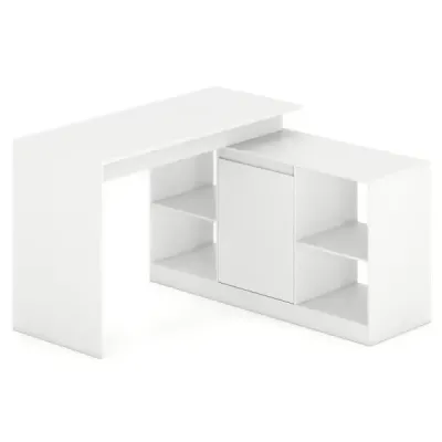 Tabel calculator in forma de L 120 cm tabel de scris colt disponibil cu 2 cai dulap si 4 compartimente de depozitare Alb