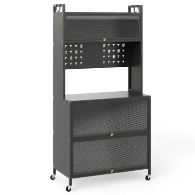 Cabinet de bucatarie cu role si usi balamale si insigne si carlige Buffet Cabinet gri