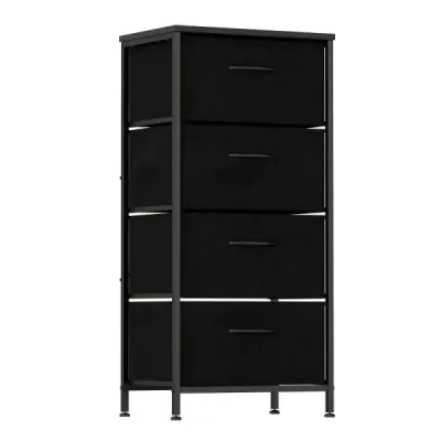 Dreser cu 4 sertare dulap sertar cu placă de lemn lateral cu cadru de metal robust negru