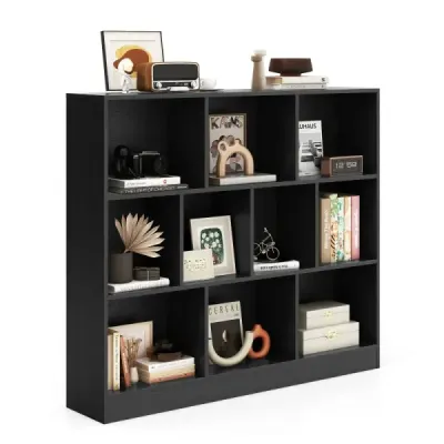 3 nivele Bookcase cu 10 compartimente Stand raft Decoral raft birou 120 x 24 x 104 cm Negru