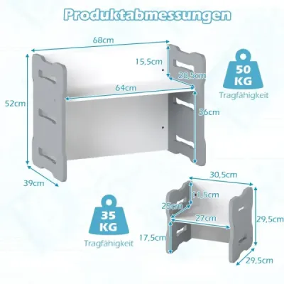 3 TLG. masa si scaun pentru copii cu 2 scaune si masa de activitati colturi rotunde Design Grey