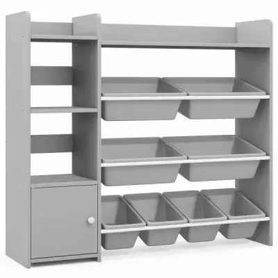 raft pentru copii cu 4 etaje cu 8 cutii de depozitare & 2 rafturi deschise Rack de jucării Grey