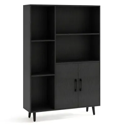 Cabinet de carte cu uși și compartimente deschise Bookcase Stand raft birou raft Sideboard negru