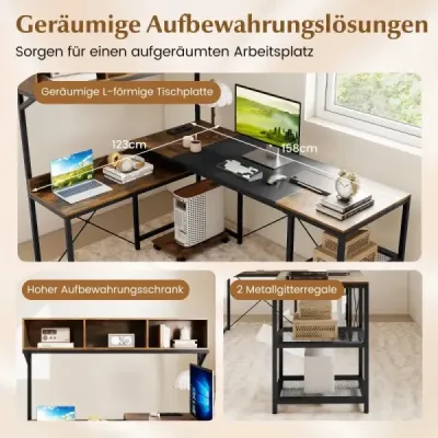 Birou calculator în formă de L cu prize și Mount CPU mobil birou Corner Brown